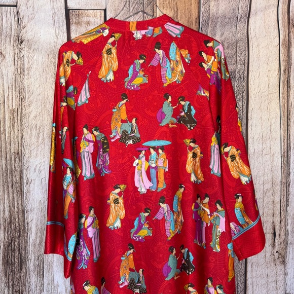 Natori Caftan Mumu Asian Figurative Print House Dress Art Lounge Red Small - Picture 5 of 7